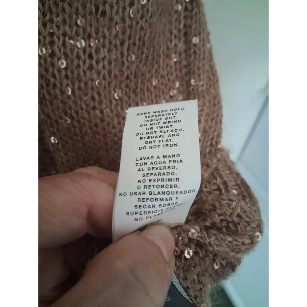 Jeans by Buffalo Womens Sequin V-Neck Short Sleeve Knit Sweater Top Taupe L - Picture 6 of 8